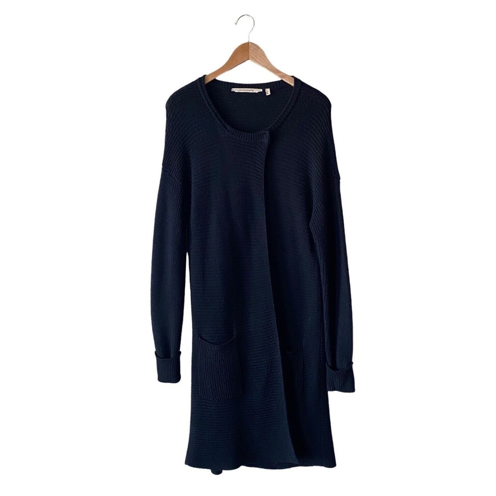 SOFT SURROUNDINGS Marcella Ribbed Knit Cardigan Tunic Sweater Wool Blend Black L